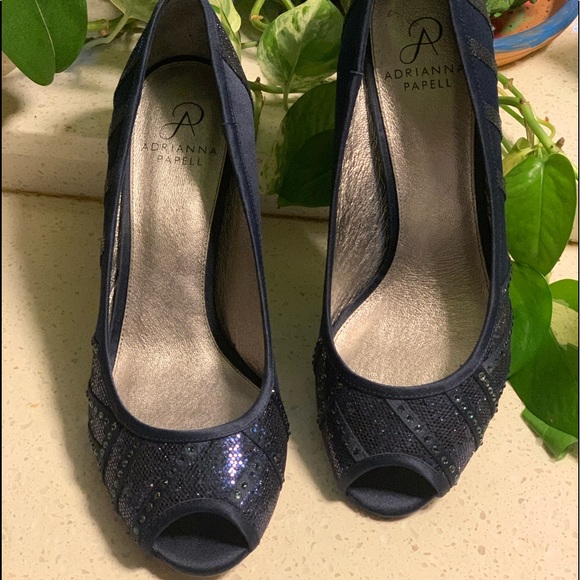 Woman Elegant Dark Navy Blue w/Glitter heels sz9.5 - Picture 6 of 10